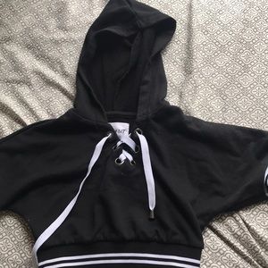 black and white crop top with cross lace